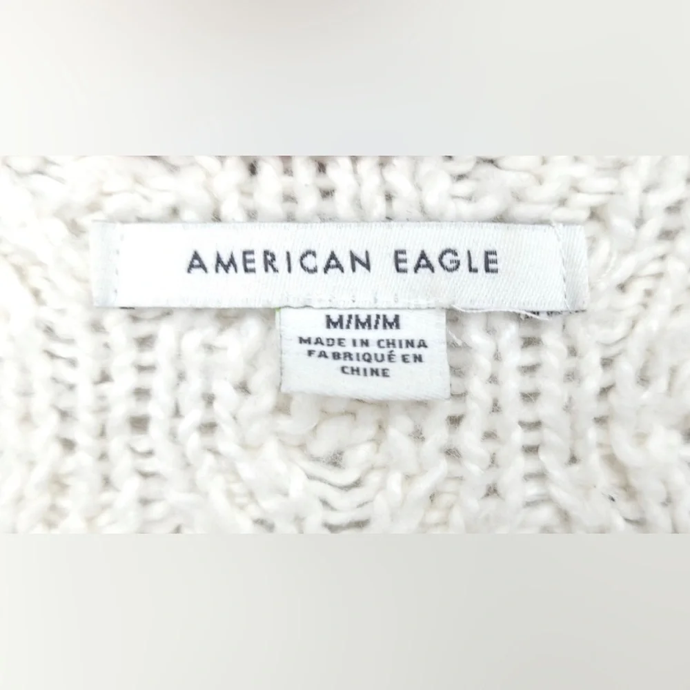 AEO Cream Knit Cropped Varsity Stripped Sweater: Size M - Picture 4 of 4